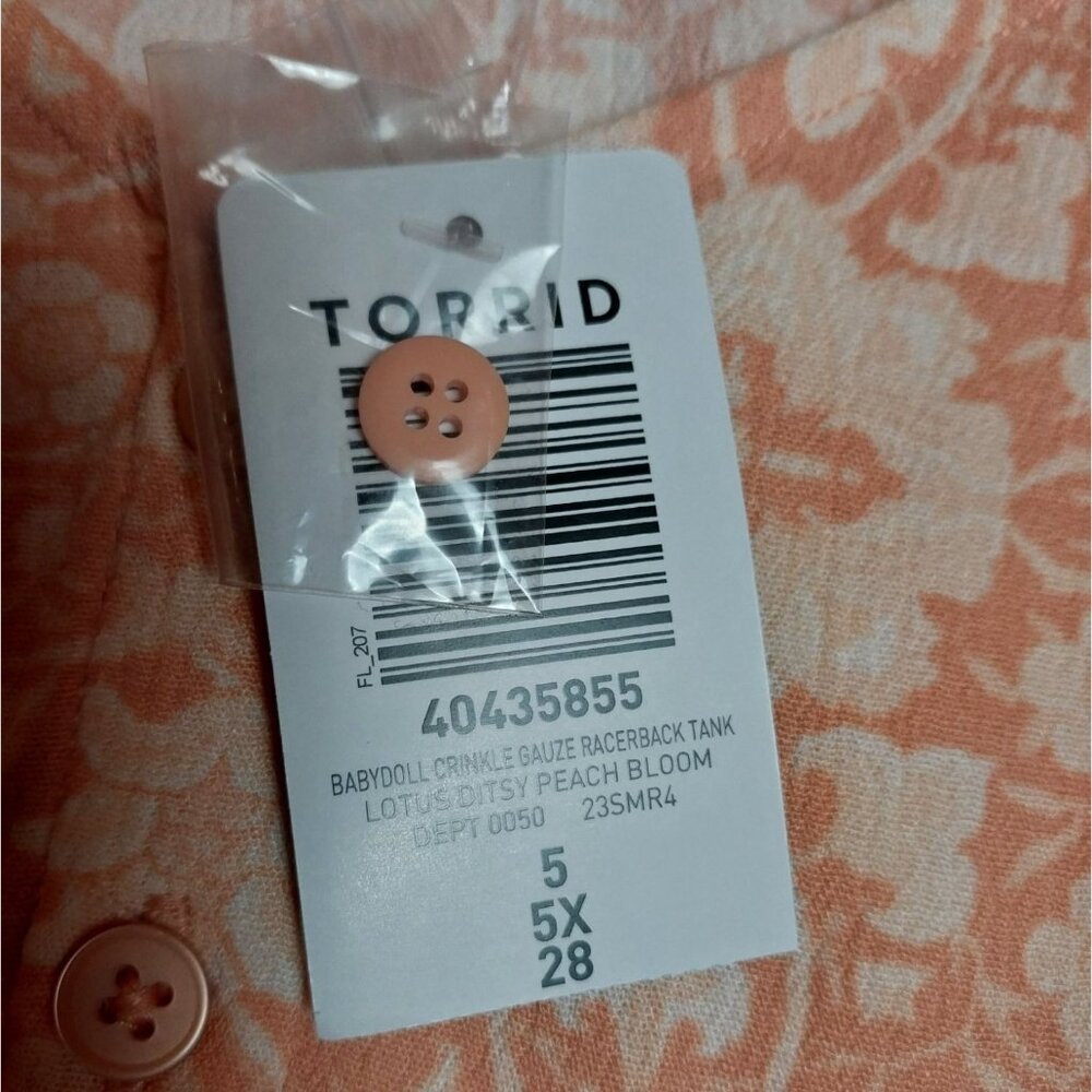 NWT Torrid Washable Crinkle Gauze Tank Peach Floral Adjustable Straps Sz 5X - Picture 8 of 13